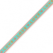 Cinta con texto "love" Azul turquesa-naranja