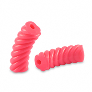 Abalorios acr&iacute;licos tubo espiral Rojo coral ne&oacute;n