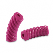 Abalorios acr&iacute;licos tubo espiral Rosa magenta