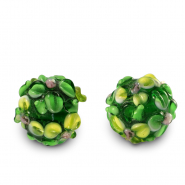 Abalorios de cristal pintados a mano flor Verde-amarillo