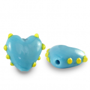 Abalorios de cristal pintados a mano corazón lunares Azul cyan-amarillo