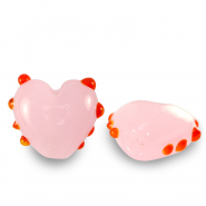 Abalorios de cristal pintados a mano corazón lunares Rosa-rojo