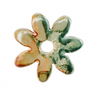 Abalorios de cerámica griega DQ flor Verde claro-naranja