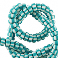Abalorios de pol&iacute;meros rondeles 7mm Blanco-azul turquesa b&aacute;ltico
