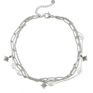 Pulseras tobillera Acero Inox perla Plateado-blanco