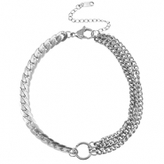 Pulseras tobillera Acero Inox serpiente triple capas Plateado