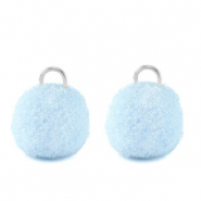 colgantes pomp&oacute;n con anilla 10mm Plateado-azul carolina