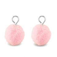 colgantes pomp&oacute;n con anilla 10mm Plateado-rosa claro