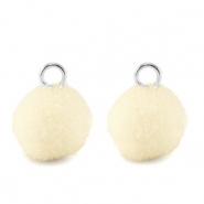 colgantes pomp&oacute;n con anilla 10mm Plateado-blancuzco
