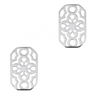 Colgantes Acero Inox entrepieza octógono flor Plateado