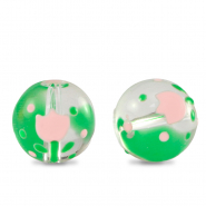 Abalorios de cristal pintados a mano flor Transparente-rosa verde