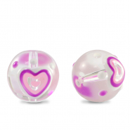 Abalorios de cristal pintados a mano corazón Transparente-púrpura blanco