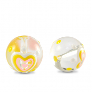 Abalorios de cristal pintados a mano corazón Transparente-amarillo blanco