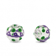 Abalorios de cristal pintados a mano 8mm Transparente-púrpura verde