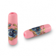 Abalorios de cristal tubo flor Rosa-azul