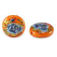 Abalorios de cristal 14mm flor Naranja-azul