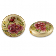 Abalorios de cristal 14mm flor Dorado-rosa roja