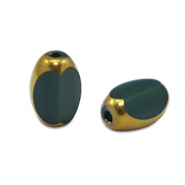 Abalorios de cristal ovalados faceteados Verde oscuro-dorado