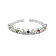 Metal TQ lat&oacute;n anillo zirconia Plateado-multicolor