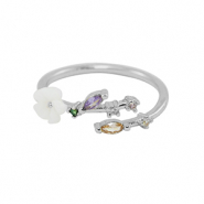 Metal TQ lat&oacute;n anillo zirconia Plateado-multicolor