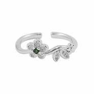Metal TQ lat&oacute;n anillo zirconia Plateado-cristal negro