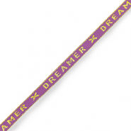 Cinta con texto "dreamer" P&uacute;rpura paisley-dorado