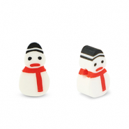 Abalorios de polímeros muñeco de nieve Blanco-rojo-negro