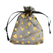 Bolso de organza 9x12cm corazón Negro-oro