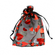 Bolso de organza 9x12cm corazón Negro-rojo