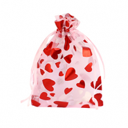 Bolso de organza 9x12cm corazón Rosa claro-rojo
