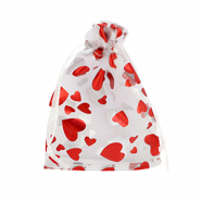 Bolso de organza 9x12cm corazón Blanco-rojo