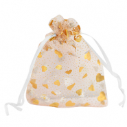 Bolso de organza 9x12cm corazón Blanco-oro