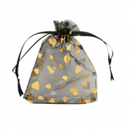 Bolso de organza 7x9cm corazón Negro-oro