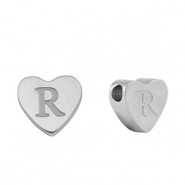 Abalorios Acero Inox coraz&oacute;n letra R Plateado
