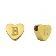 Abalorios Acero Inox coraz&oacute;n letra B Dorado