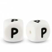 Abalorios letras de silicona P Blanco-negro
