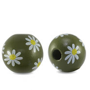 Abalorios de madera redondos 16mm flor Verde oliva
