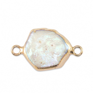 BQ Perlas de agua dulce entrepieza hex&aacute;gono Dorado-blanco natural