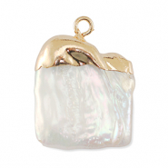 Perlas de agua dulce colgante cuadrado Dorado-blanco natural