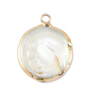 BQ Perlas de agua dulce colgante redondo Dorado-blanco natural