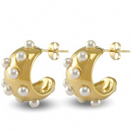 Pendientes Acero Inox Imitaci&oacute;n de perlas Dorado