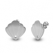 Pendientes Acero Inox concha Plateado