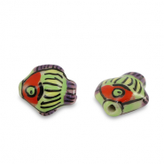 Abalorios de cerámica pez Amarillo-verde rojo