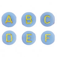 Abalorios letras acr&iacute;licas mix Azul claro-oro