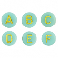 Abalorios letras acr&iacute;licas mix Verde turqueza-oro
