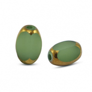 Abalorios de cristal ovalados faceteados Verde -dorado