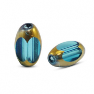 Abalorios de cristal ovalados faceteados Azul transparente-dorado