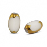 Abalorios de cristal ovalados faceteados Blanco-dorado