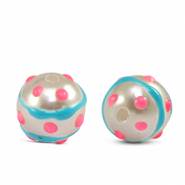 Abalorios acr&iacute;licos puntos Perla azul-rosa