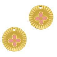 Colgantes Acero Inox redondo flor Dorado-rosa